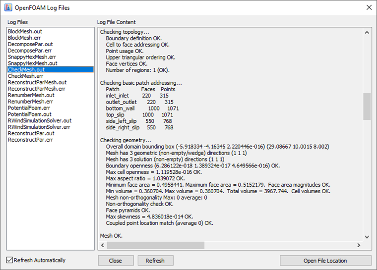 Archivos de registro de OpenFOAM